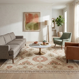 Wool Area Rug Persian Style Floral Geometric Hand Knotted Low Pile Non-<b>Slip</b> Floor <b>Mat</b> with Fringe for Living Room Bedroom Hotel - Product Image 3
