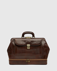 Classic Doctor Bag Genuine Leather Hasp Closure Men's Business Satchel Durable Single Handle Brown - Product Image 1