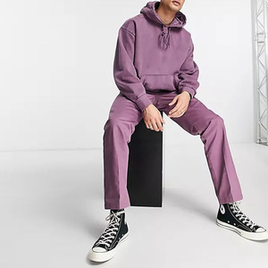 <b>Men</b> Solid Color Hooded Sweatshirt Full Sleeve Casual Loose Fit Washed Cotton Tracksuit Autumn Wear With Drawstring And Pockets - Product Image 3