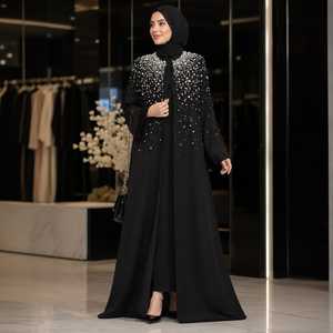 Hand Embellished Open Front Floor Long Sleeve Beaded Anti-Wrinkle Elegant V Neck Flared Hem Nida Abaya Women Party Occasion All - Product Image 4