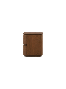 Modern High Quality Teak with <b>Dark</b> Brown Walnut Finishing <b>Wooden</b> Nightstand 2 Drawers Rounded Corner Storage <b>Bedside</b> <b>Table</b> - Product Image 4