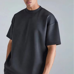 เสื้อยืดผู้ชายแบบสั่งทำพิเศษ ทรงโอเวอร์ไซส์ ตะเข็บตัดกันแบบริบ 3 ซม. คอเต่า  ผ้าคอตตอนถัก 100% สีพื้น ดีไซน์เรียบง่าย - Product Image 6