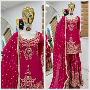 Salwar Kameez pakistanais et indien, tenue de soirée de mariage, costume Bollywood, Sharara Shreeji Fashion, en soie à séchage rapide - Product Image 2