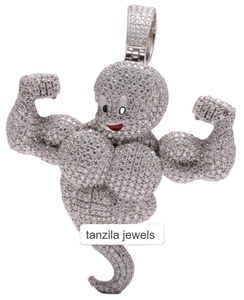 จี้เพชรโมอิสรูปการ์ตูนรูปการ์ตูนสีขาวทรงกลมจี้ฮิปฮอป - Product Image 1