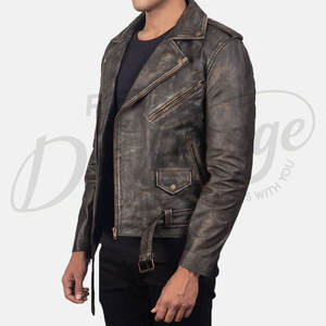 Chaqueta de Motociclista de Cuero Marrón Desgastado para Hombre, Chaqueta de Moda de Motociclista con Cierre Asimétrico y Cinturón, Piel de Oveja Genuina de Primera Calidad - Product Image 4