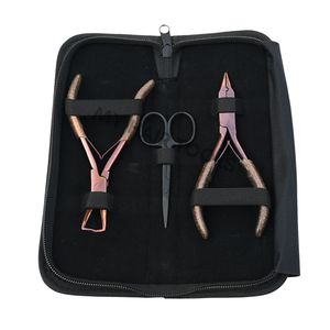 Kit d'outils compacts pour extensions de cheveux comprenant des pinces à micro-perles couleur or rose, des pinces à ouvrir les perles et des mini-ciseaux de précision - Product Image 1