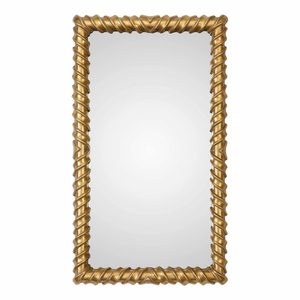 Miroir mural rectangulaire au design attrayant, finition feuille d'or, cadre torsadé en métal, décoration murale pour la maison, prix d'usine - Product Image 1