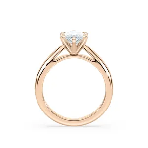 Anillo de compromiso solitario con diamante marquesa, engaste de seis puntas con banda cónica pulida en oro rosa, oro blanco, oro amarillo. - Product Image 2