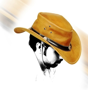 Sombrero Vaquero Occidental de Cuero Genuino HMB-906C, Color Marrón Antiguo, Alta Calidad, Grabado, Unisex, para Todas las Estaciones - Product Image 2