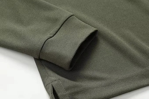 Men's Long Sleeve Solid Cotton Pique Polo Shirt Casual Anti-Wrinkle Regular Fit Knitted Design Button Front Green - Product Image 5