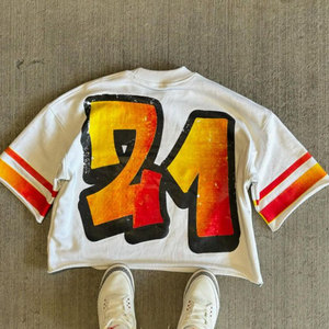 เสื้อยืดโอเวอร์ไซส์ทรงบ็อกซี่ คอโอ ผ้าฝ้าย 100% สำหรับผู้ชาย สวมใส่สบาย ความยาวปกติ แบบเรียบง่าย - Product Image 3