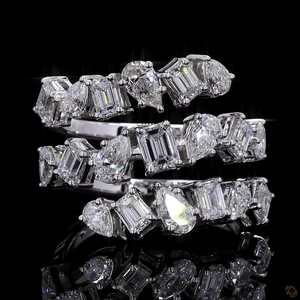 Anillo de compromiso en espiral con esmeralda natural de 2.73 quilates y diamantes en oro blanco de 14K, forma de pera octogonal, joyería hecha a mano. - Product Image 3