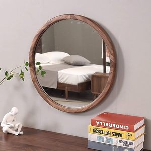 Modern Round Handmade Solid Wood Frame Wall Mirror Decorative for Bedroom <b>Bathroom</b> <b>Vanity</b> Modern Contemporary Design - Product Image 1