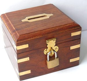 Handmade Indian Wooden Piggy Bank Decoration Unique Keepsake Small Square Piggy Money <b>Saving</b> Bank Gifts for Kids and Adults - Product Image 1