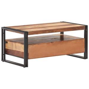 Mesa de centro de madera maciza de acacia en marrón y negro con acero con recubrimiento en polvo, duradera y elegante - Product Image 3