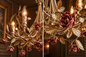Assured Quality Vintage Metal Floral Chandelier With Roses And Leaves For Ceiling <b>Lighting</b> <b>Fixtures</b> - Product Image 2
