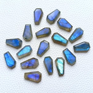 Pierre précieuse de labradorite facettée en forme de cercueil, cristal bleu feu, cabochon, pierres en vrac pour pendentifs, fournitures de bijouterie et artisanat, 10x16mm, coupe éclatante, paire - Product Image 2