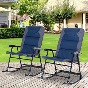 Set di sedie a dondolo da esterno in blu navy e grigio, 2 pezzi, con seduta e schienale imbottiti e braccioli - Product Image 2