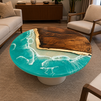 Table basse ronde en résine époxy océanique écologique de luxe |   Design de vagues de plage fait main par Agra Heritage |   Meubles d'intérieur modernes