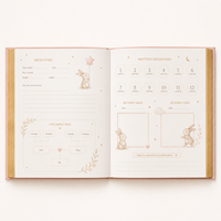 LABON Livre de souvenirs personnalisé pour bébé, thème céleste rose, couverture rigide en lin, bords dorés à la feuille d'or, journal des étapes importantes, cadeau de luxe
