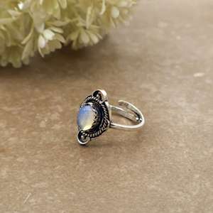 Vintage Oval Natural Moonstone Bezel <b>Set</b> Adjustable <b>Ring</b> Bohemian Oxidized 925 <b>Silver</b> Plated Ethnic Unisex Boho Jewelry Gift - Product Image 3