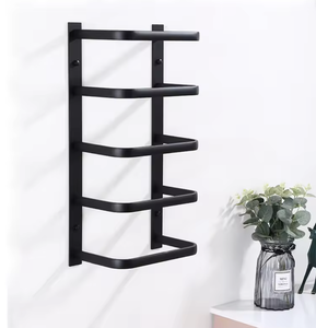 OEM/ODM Vietnam Modern Matt Black Towel Rack – 5-Layer Self Adhesive Bathroom Storage <b>Shelf</b> Organizer - Product Image 1