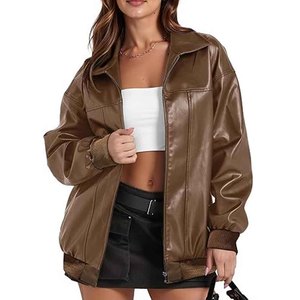 Blouson en cuir pour femme, style motard, coupe ajustée, fermeture éclair, vêtement d'extérieur d'hiver, fournisseur OEM, vente en gros, tricoté uni, respirant - Product Image 6
