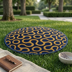 Alfombra Redonda de Lujo Hecha a Mano con Mechones |   Alfombra Moderna Abstracta Azul y Dorada |   Alfombra de Comedor de Diseño Personalizado |   Exportación al por mayor Qu - Product Image 3