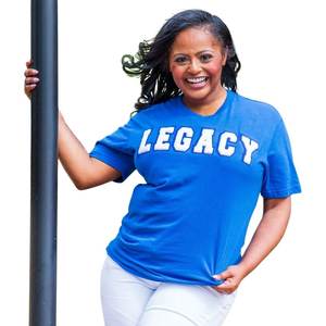 T-shirt en chenille bleu royal pour femme, motif lettres grecques Zeta Phi Beta, style décontracté streetwear, en coton premium - Product Image 6