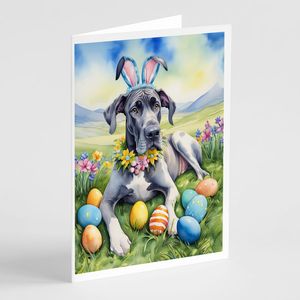Great Dane Whimsical A7 Size <b>5x7</b> Blank Note Cards Pack of 8 Easter Egg Hunt Greeting Cards with <b>Envelopes</b> - Product Image 1