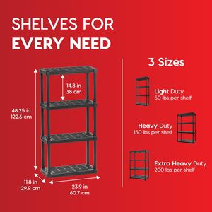 Scaffale Modulare a 4 Ripiani in Plastica Leggera, Capacità 90 kg, 122 cm (H) x 61 cm (L) x 30 cm (P), Unità di Stoccaggio Media per Garage - Product Image 2