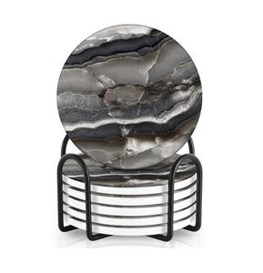 Ensemble de dessous-de-verre en marbre résistant à la chaleur pour protéger les surfaces de tables en bois des tasses à café, à thé et aux cocktails - Product Image 5