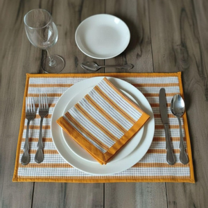Hand Block Printed Cotton <b>Placemat</b> & Napkin Set: Floral Quilted Table Mats Table Linens - Product Image 5