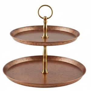 Soporte Rústico de 2 Niveles para Pastel, de Metal Dorado, Estilo Vintage, Bandeja de Servir de Hierro Galvanizado con Asa, Redonda, Decorativa, para Postres - Product Image 6