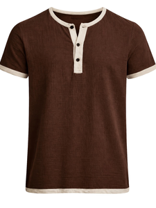 Men's Short Sleeve Henley T-Shirt Regular Fit Solid Color Button-<b>Up</b> 110g 100% Cotton woven Fabric Casual Wear made in Bangladesh - Product Image 3