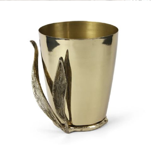 Textured gold metallic ice bucket with <b>square</b> handles available at wholesale prices. Classic trophy style beverage chiller. - Product Image 2