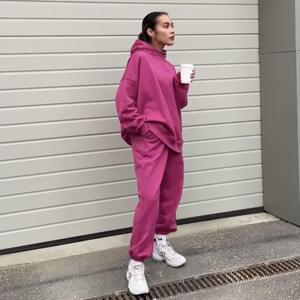 Ensemble 2 pièces classique à épaules tombantes en coton de qualité supérieure Pantalon de jogging Sweat-shirt à capuche surdimensionné avec motif solide Offre à quantité minimale de commande bas - Product Image 2