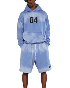 Conjunto de 2 Piezas para Hombre, Sudadera con Capucha y Pantalones Cortos, Estilo Urbano, Secado Rápido, Transpirable, Poliéster y Algodón, Ropa Deportiva para Exteriores - Product Image 5