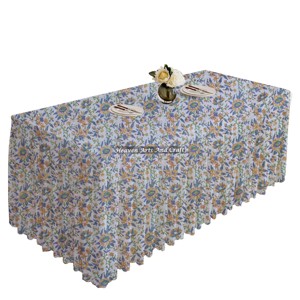 Cotton Block Print Pleated Tablecloth Rectangle Pleated <b>Table</b> Cloths Bohemian Dinner <b>Table</b> <b>Cover</b> Home Decor Wedding Party - Product Image 5
