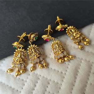 Nakshi Gold Plated Chandelier Earrings with Freshwater Pearls Oxidized Polish Finish Indian Style - Product Image 1
