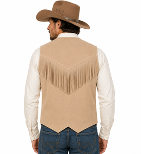 Chaleco de Cuero de Gamuza Estilo Vaquero Occidental para Hombre con Flecos y Detalles con Cuentas |   Fabricante OEM Personalizado, Suministro de Fábrica - Product Image 4