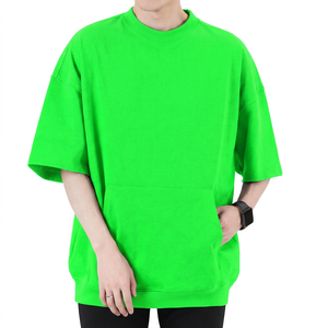 T-shirt unisexe à manches courtes en tricot noir surdimensionné, col rond, couleur unie, coupe régulière, 100% coton - Product Image 6