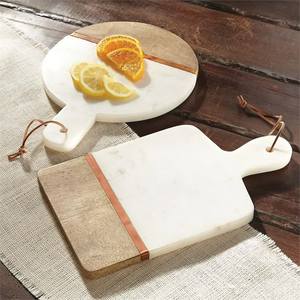 Plateau de service de luxe en marbre et bois pour charcuterie, fromages, fruits, pain et apéritifs - Product Image 1