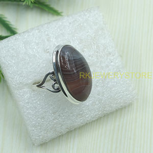 Natural Botswana Agate 925 Sterling Silver Handmade <b>Ring</b> Oval Cabochon <b>Statement</b> Jewelry Boho Vintage Women Gift for unisex him - Product Image 3