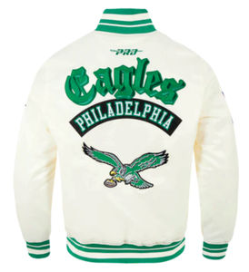 Vestes universitaires chauffantes écologiques en satin effet peau d'aigle Philadelphia, best-sellers de BLACK LAND INDUSTRIES, avec broderie frontale - Product Image 2