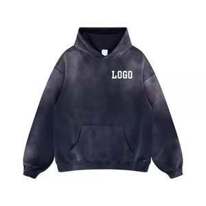 Custom Logo Taupe Acid Wash Hoodie Men Oversized Drop Shoulder Pullover <b>Sweatshirt</b> Kangaroo Pocket <b>Vintage</b> Streetwear - Product Image 4