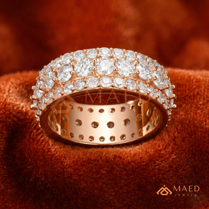 Bague Éternité de Luxe Plaqué Or Rose 18K Moissanite, Triple Rangée de Diamants de Laboratoire en Or Rose 14K pour Homme - Product Image 3