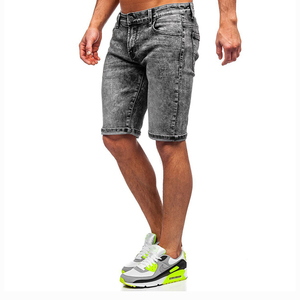 <b>Men's</b> Mid <b>Waist</b> Blue Cotton <b>Denim</b> Jeans <b>Shorts</b> with <b>Elastic</b> <b>Waist</b> Casual Solid Pattern Washed Technique Baggy Pants - Product Image 3