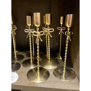Table Decoration Gold Finish Gift Knot Pillar Candle <b>Holder</b> Sets For Birthday Parties Tabletop Items Home Decor - Product Image 5