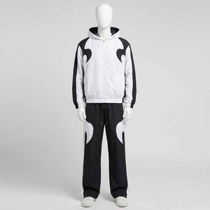 Custom Flame Tracksuit <b>Men</b> Two Piece Windbreaker Set Hooded Zipper <b>Jacket</b> Wide Leg Pants Streetwear Black <b>White</b> Sportswear Suit - Product Image 1